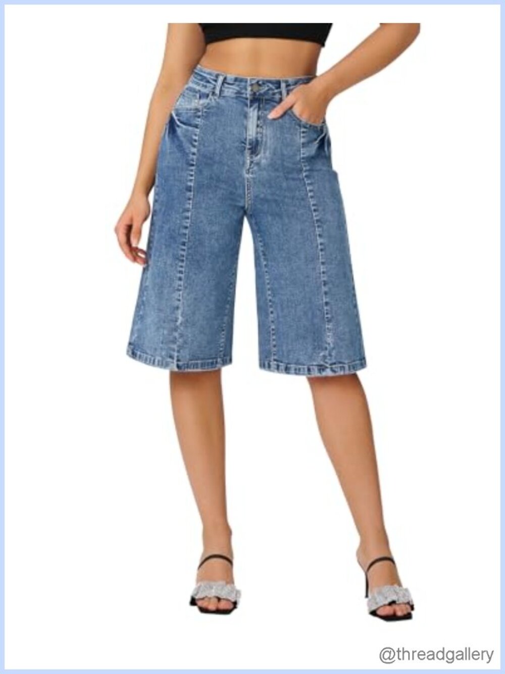 Baggy High Waisted Wide Leg Stretchy Denim Bermuda Jean Shorts